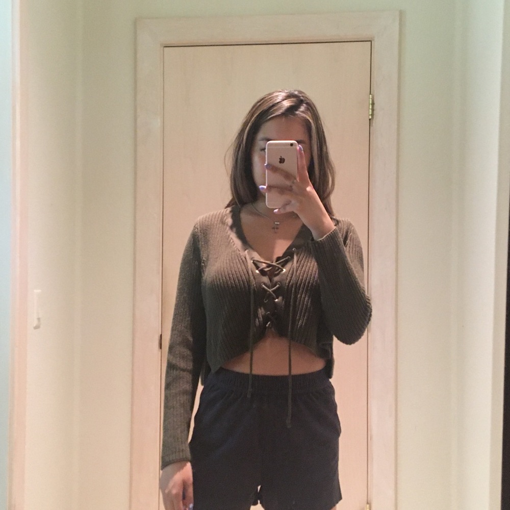 Crop Army Green Knit Sweater